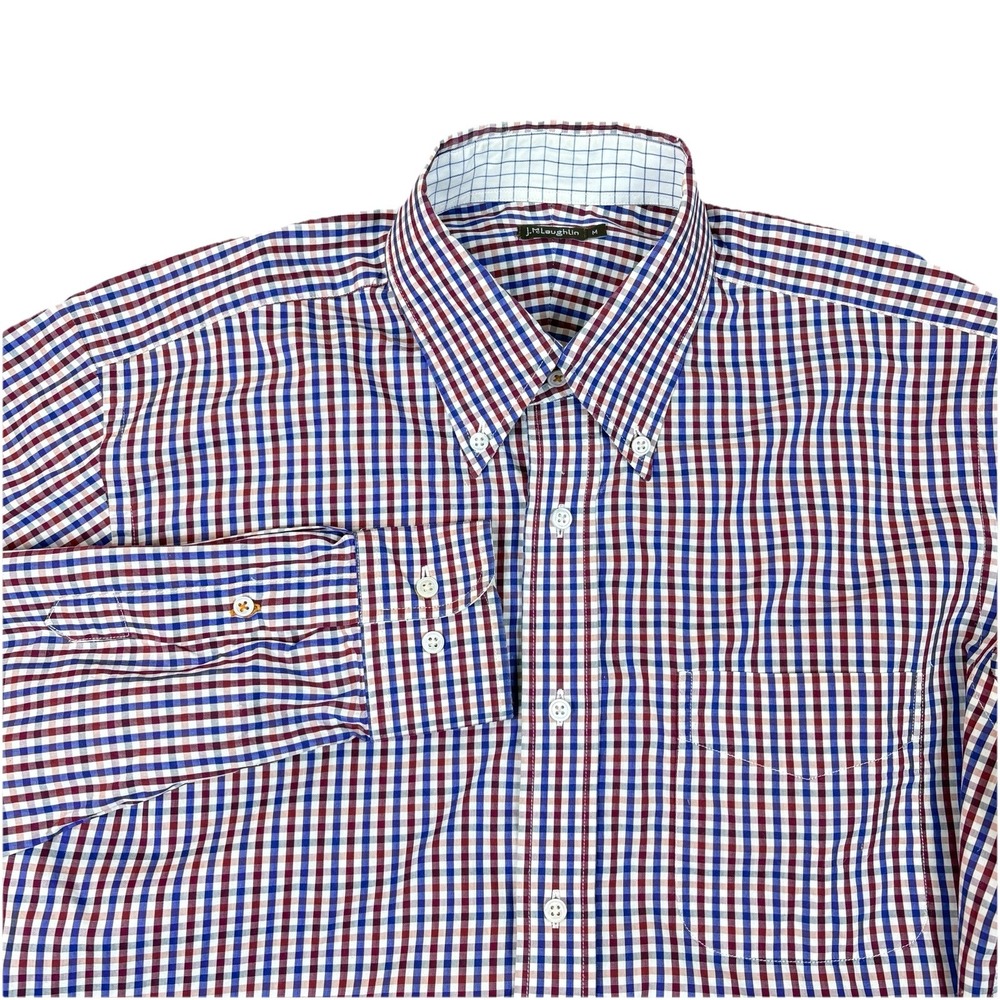 J McLaughlin‎ Mens Classic Fit Cotton Gingham Button Down Shirt Red Blue Size M